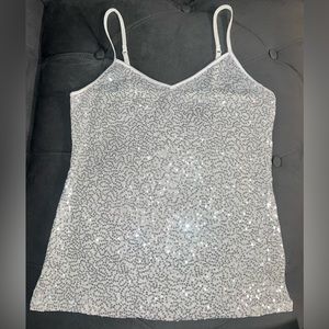 2000s White silver sequin express tank top size s